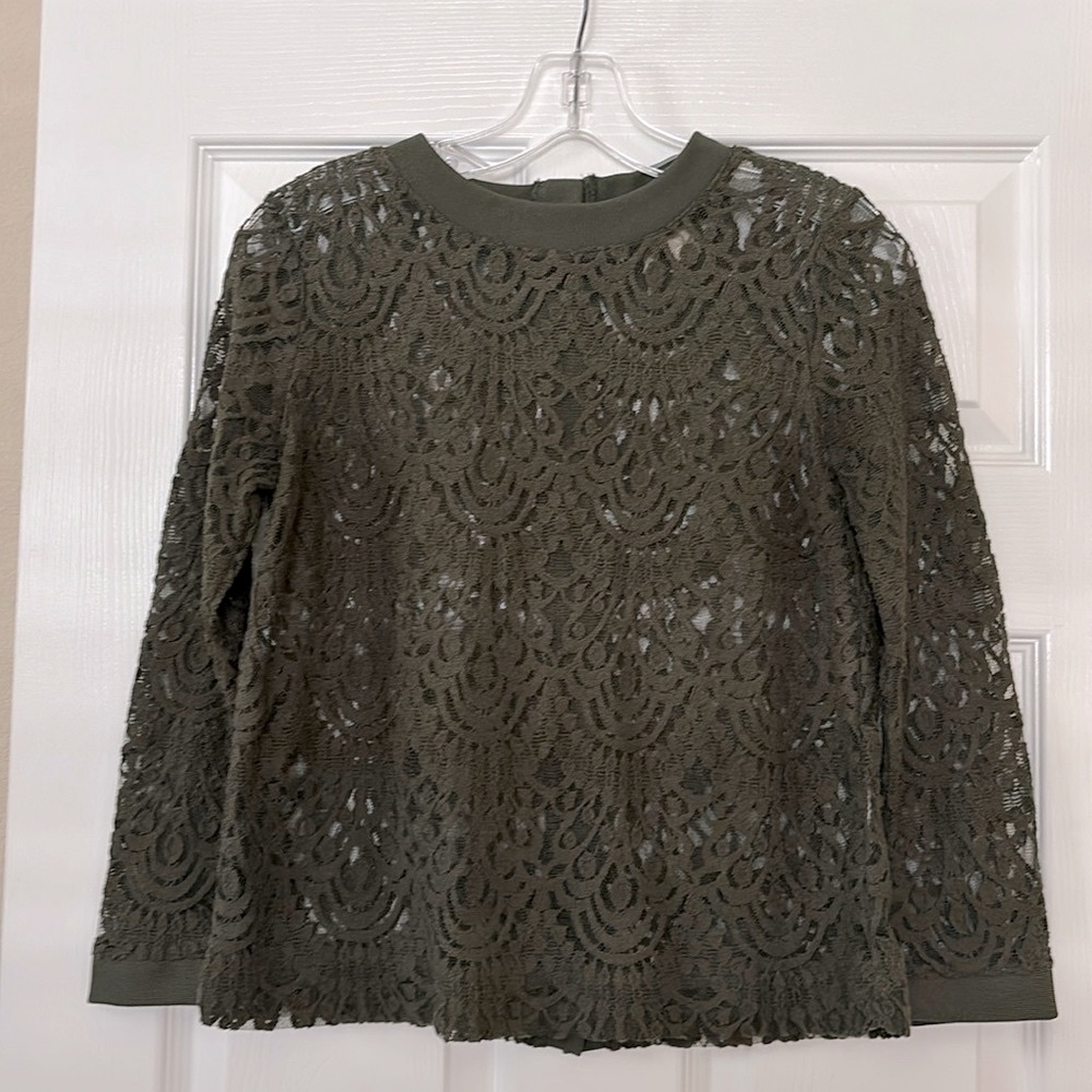 BANANA REPUBLIC CORDED LACE, GREEN BLOUSE WITH BACK BUTTONS- SIZE XS - Picture 9 of 17